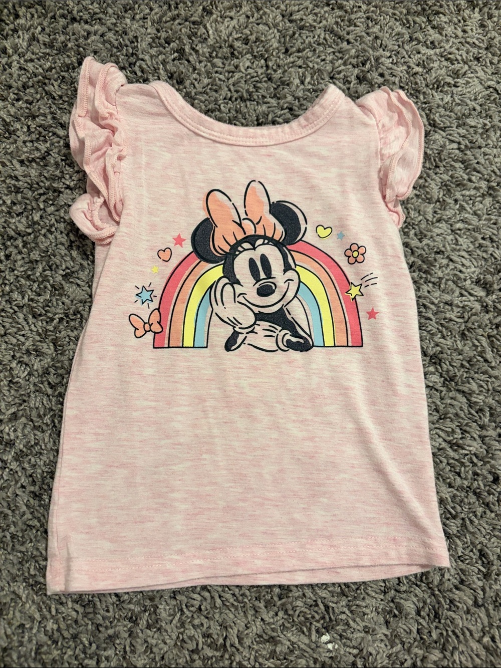 Little Sleepies Pink Minnie Mouse Rainbow Ruffle Sleeve Tee